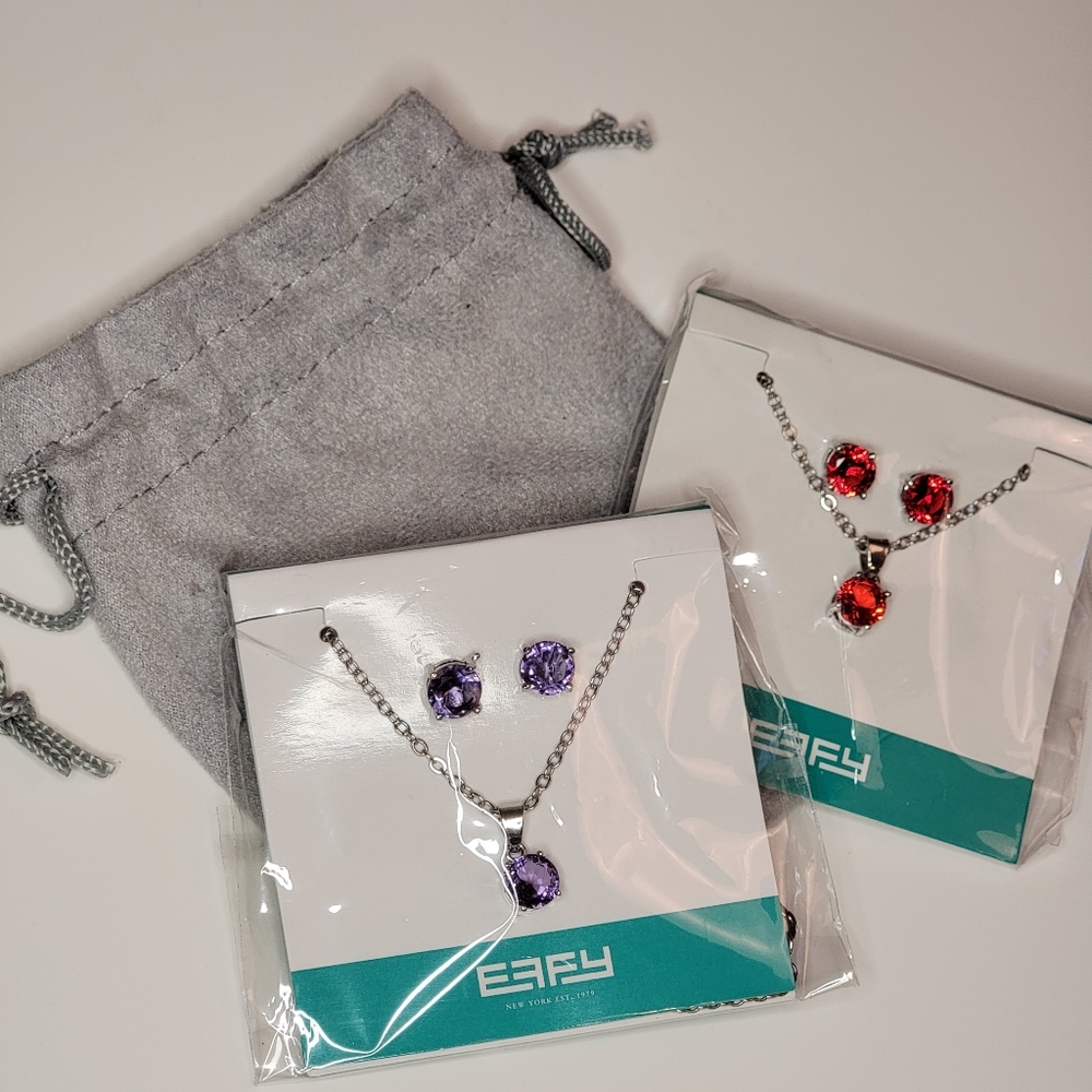EFFY Jewelry Sets Necklace Pendant and Stud Earrings - Red & Purple Topaz